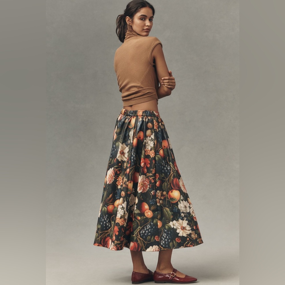NWT! Anthropologie Multi Floral Jacie Faux Leather Midi Skirt by Maeve 👝 - Picture 3 of 9